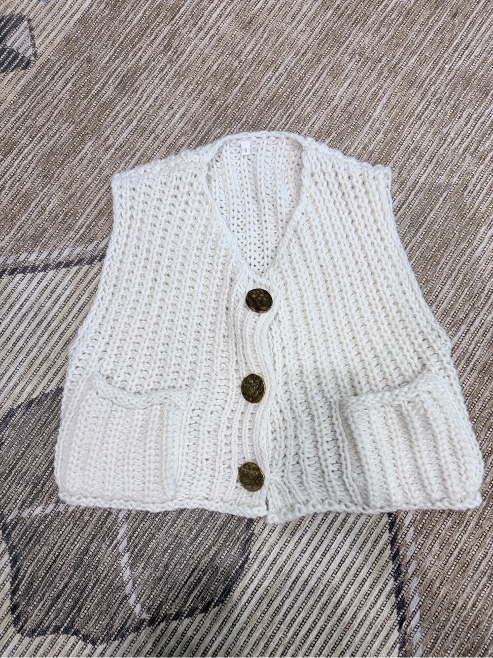 Cream knit vest with hammered gold buttons